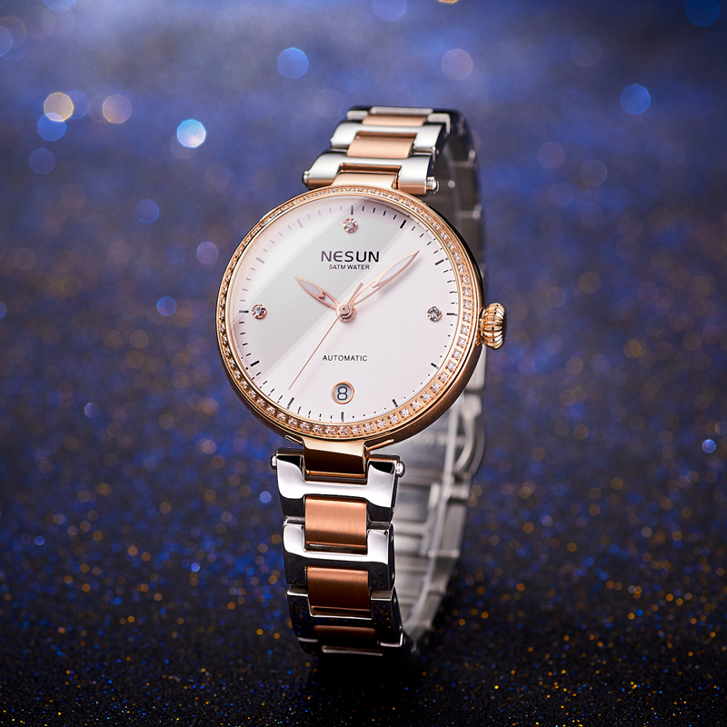 Luxury Watch In Japan - NESUN-ญี่ปุ่น MIYOTA นาฬิกากลไกอัตโนมัติสำหรับผู้หญิง 50M กันน้ำนาฬิกาเพชรอัตโนมัติวันที่สวิตเซอร์แลนด์แบรนด์หรู N9215
