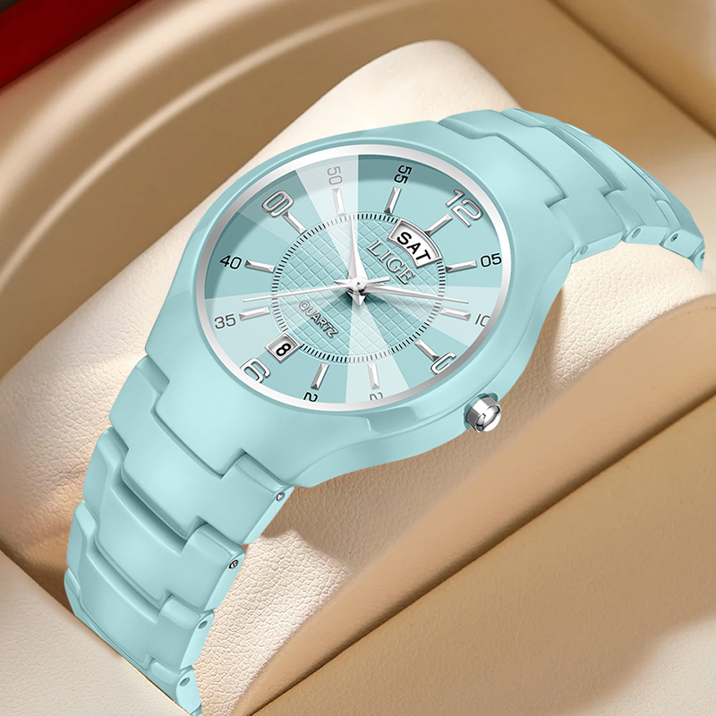 Luxury Watch Quartz - LIGE หรูหราสง่างามควอตซ์นาฬิกาผู้หญิงแฟชั่นเซรามิคนาฬิกาผู้หญิงหน้าปัดเล็กแสดงวันที่สัปดาห์นาฬิกาข้อมือผู้หญิงเรโลจ มูเยร์