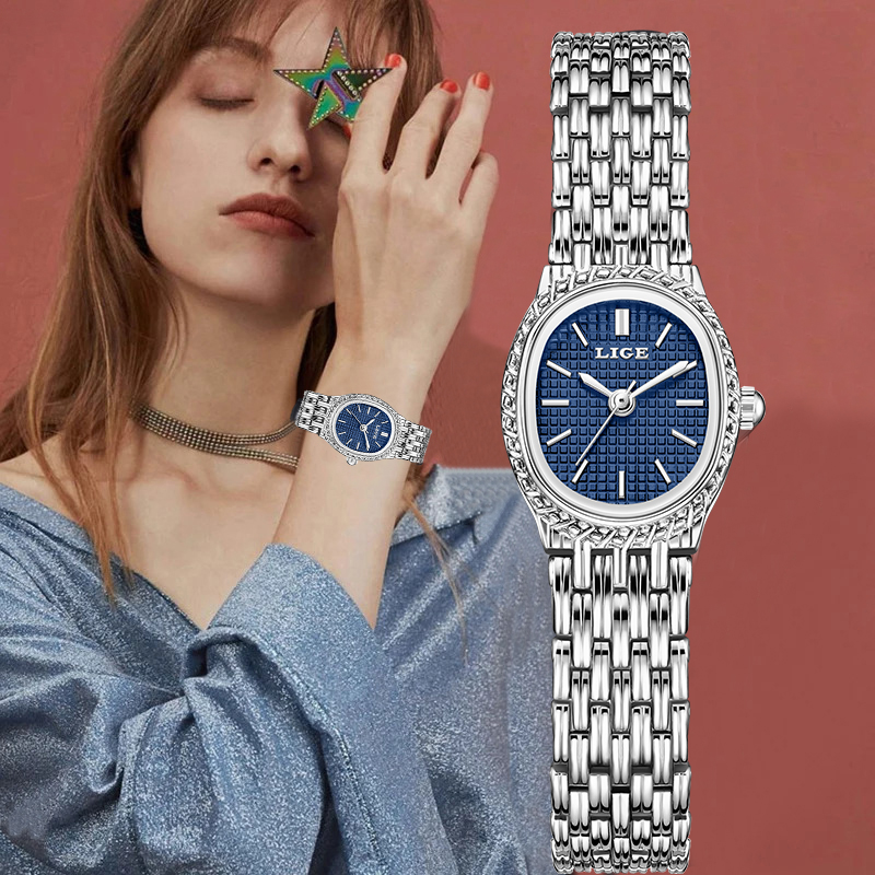Luxury Watch Quartz - นาฬิกาข้อมือควอตซ์แฟชั่นหรูหราสำหรับผู้หญิง ดีไซน์เรียบหรู คลาสสิก หน้าปัดเรียบง่าย กันน้ำ สายสแตนเลส