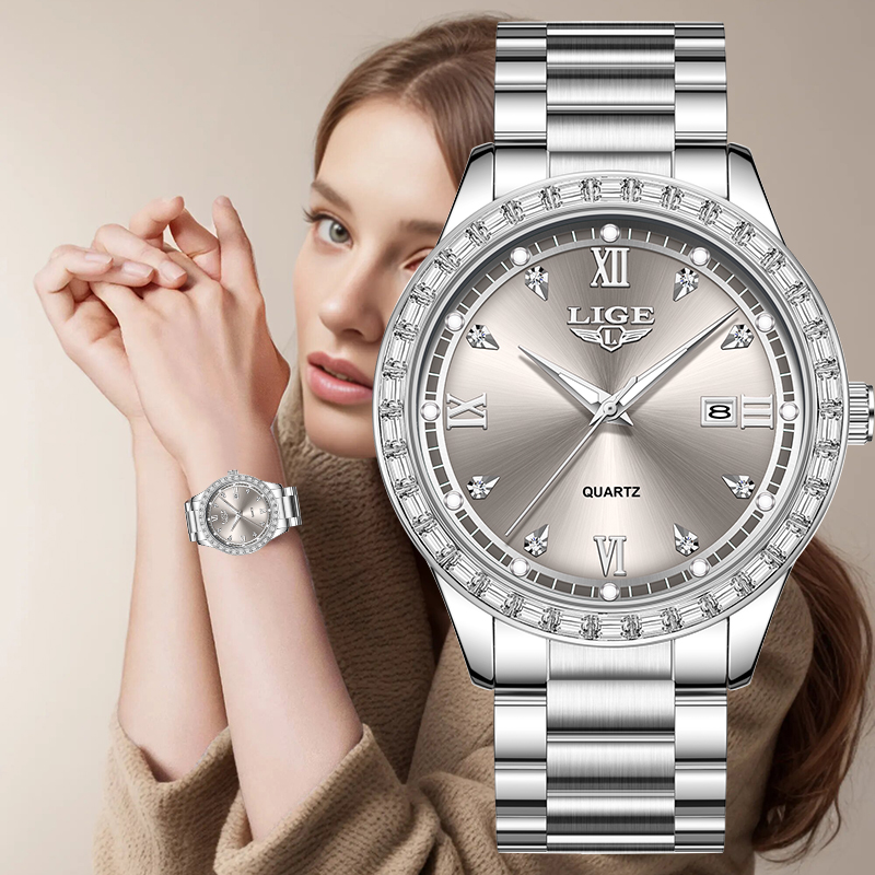 Luxury Watch Market - นาฬิกาข้อมือควอตซ์ LIGE 2026 นาฬิกาผู้หญิงหรูหรา พร้อมปฏิทินเรืองแสง สายสแตนเลส