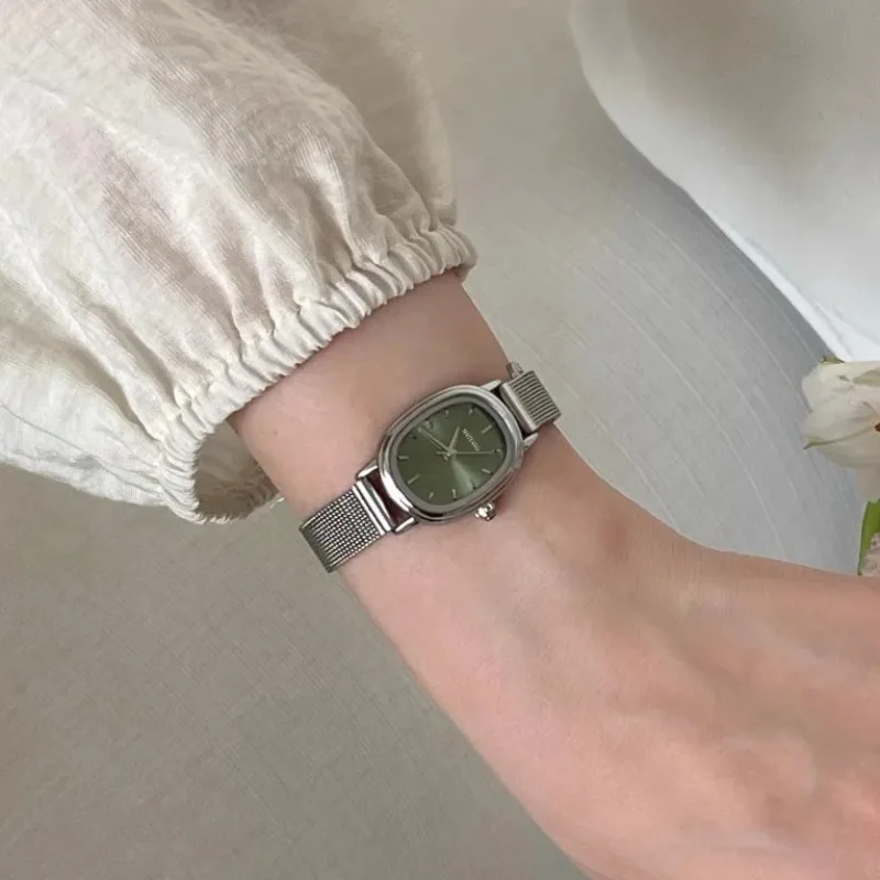 Luxury Watch Casio - รูปไข่ขนาดเล็ก Dial สีเขียวนาฬิกาสแตนเลสสุภาพสตรีนาฬิกาข้อมือแบรนด์ผู้หญิงหรูหราของขวัญควอตซ์นาฬิกา Dropshipping