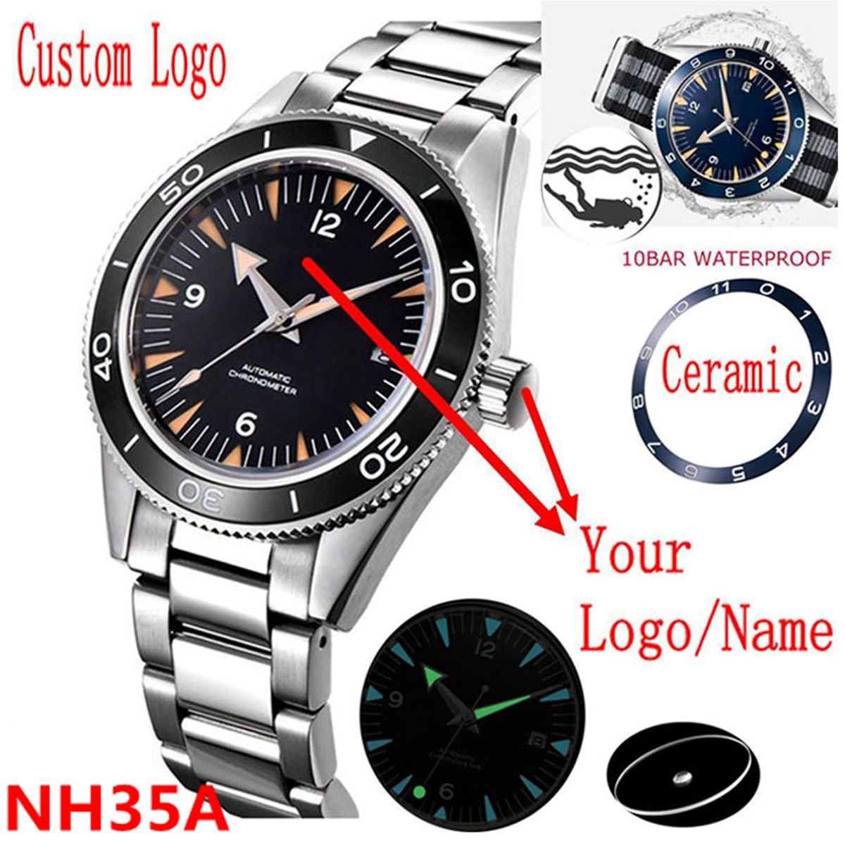 โลโก้ที่กําหนดเอง NH35 นาฬิกา  - Luxury Watch Quality บทวิจารณ์และราคา